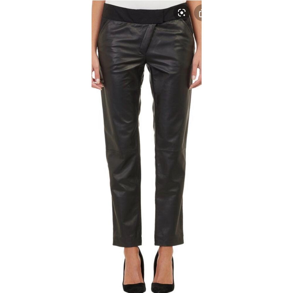 Thakoon Addition Black Lambskin Leather Asymmetrical Zipper Pant Sz 8